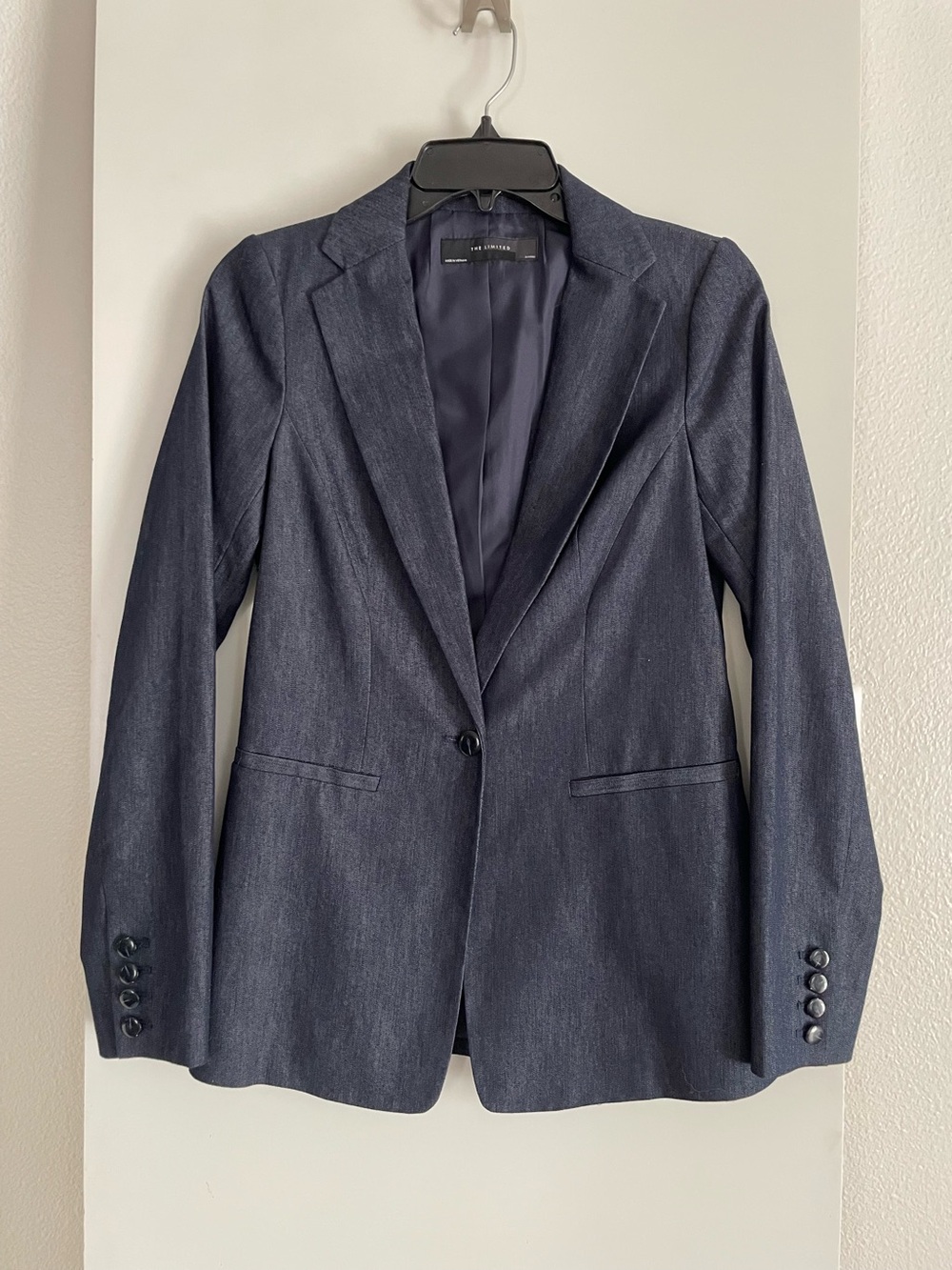 The Limited Cotton Denim Blazer Dark Navy Blue Single Button Lined NWOT